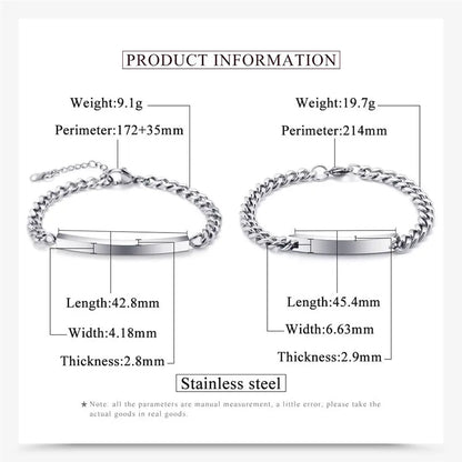 Jewellery  ZORCVENS New Top Quality Silver Color 316L Stainless Steel Couple Link Chain Wedding Bracelets for Men Women Never Fade