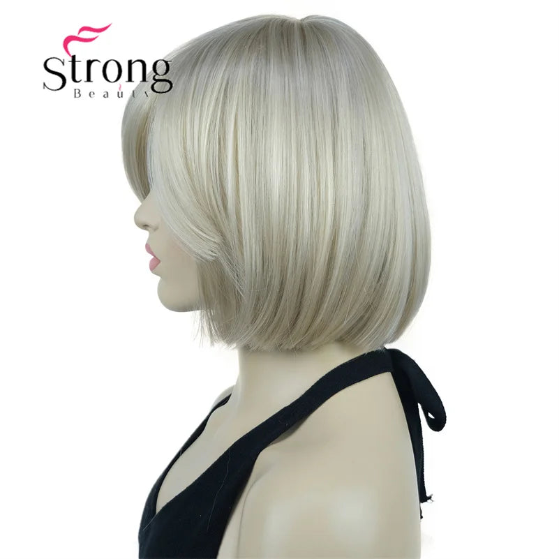 Crown & Glory Wigs Strong Beauty Women's Brown Short Straight Bob Wig with Side Bangs Synthetic Full Hair Wigs Heat Resistant