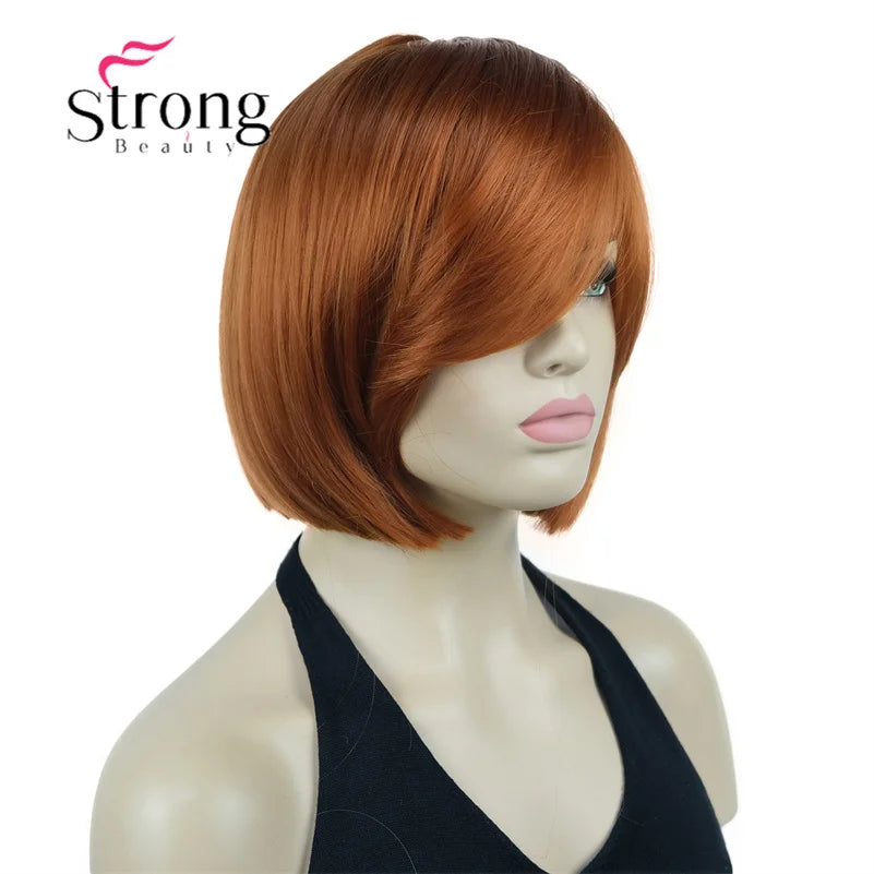 Crown & Glory Wigs Strong Beauty Women's Brown Short Straight Bob Wig with Side Bangs Synthetic Full Hair Wigs Heat Resistant