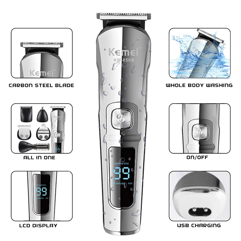 Bathroom  Kemei Professional Multifunction Beard Hair Trimmer Waterproof 6 In 1 Hair Clipper Electric Razor for Men Grooming  Kit KM-8508