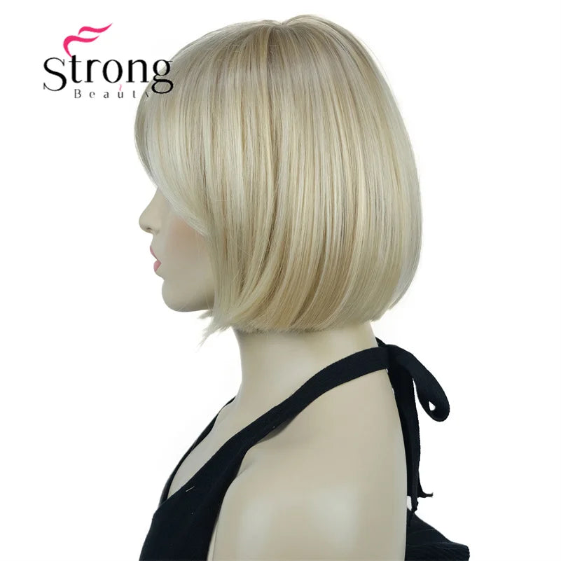 Crown & Glory Wigs Strong Beauty Women's Brown Short Straight Bob Wig with Side Bangs Synthetic Full Hair Wigs Heat Resistant