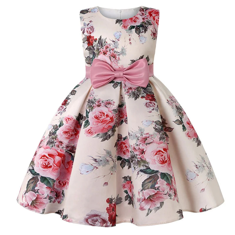 Girl clothing Summer Kids Flower Dresses for Girls Christmas Children Clothing Dress Princess Brithday Wedding Party Baby Girl Dress With Bow