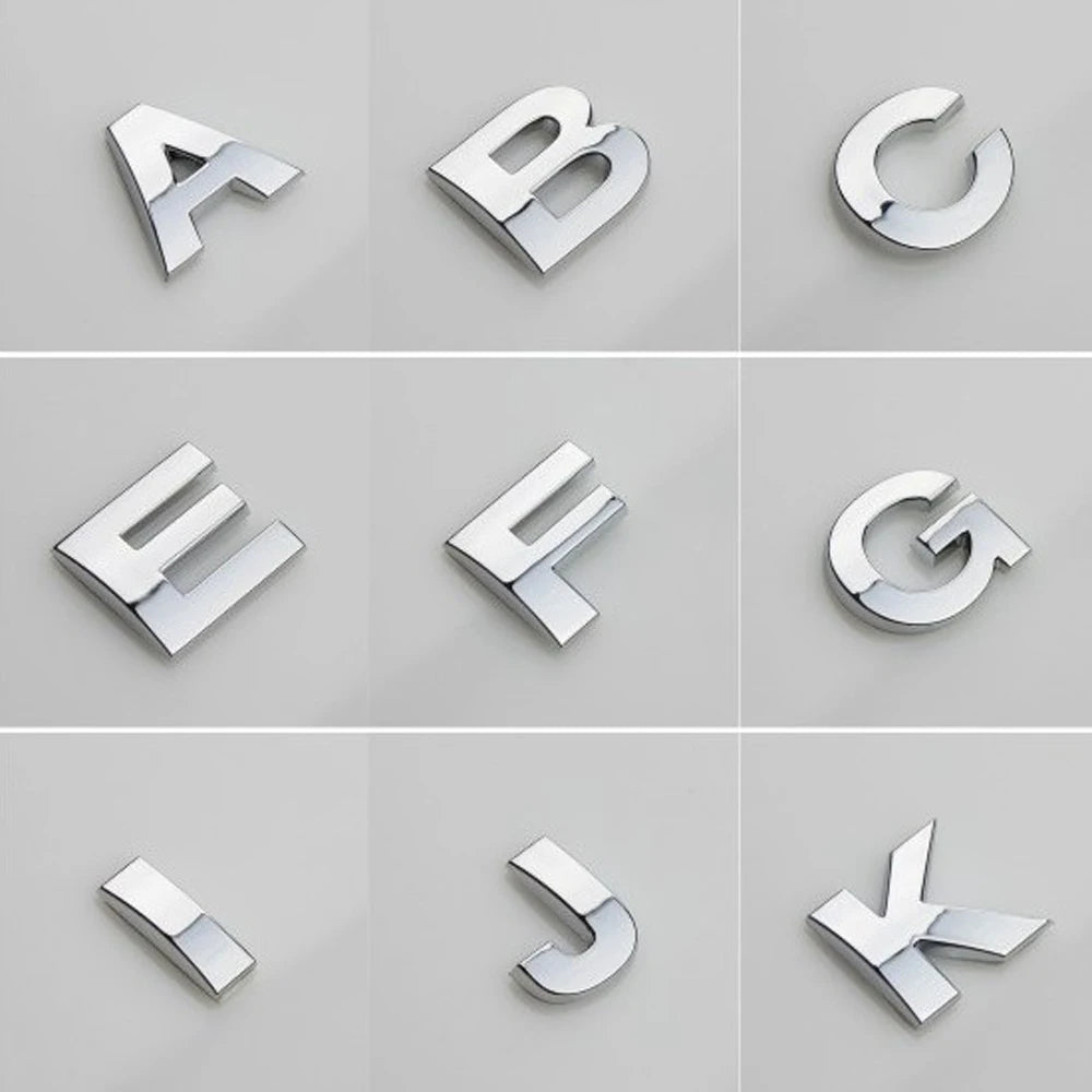 3D Silver Alloy Letter & Number Car Emblem Sticker – A–Z & 0–9/Car
