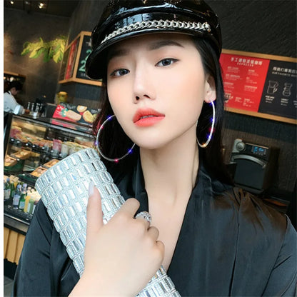 Jewellery   FYUAN Fashion 2cm 6cm 8cm 10cm Round Crystal Hoop Earrings for Women Geometric Rhinestone Earrings Statement Jewelry Gifts