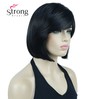 Crown & Glory Wigs Strong Beauty Women's Brown Short Straight Bob Wig with Side Bangs Synthetic Full Hair Wigs Heat Resistant