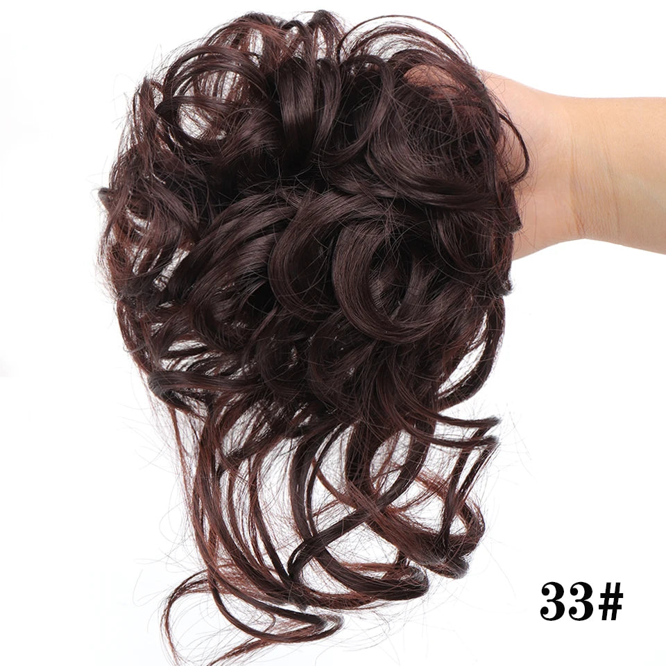 Crown & Glory Wigs  LUPU Synthetic Hair Bun Chignon Messy Curly Hair Band Elastic Scrunchy False Hair Pieces For Women Hairpins Black Brown