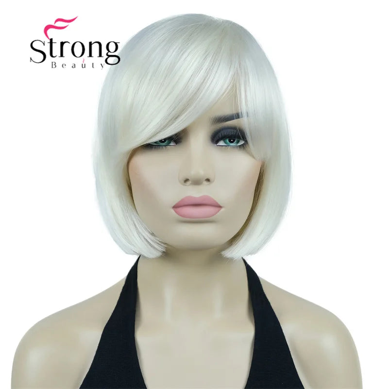 Crown & Glory Wigs Strong Beauty Women's Brown Short Straight Bob Wig with Side Bangs Synthetic Full Hair Wigs Heat Resistant