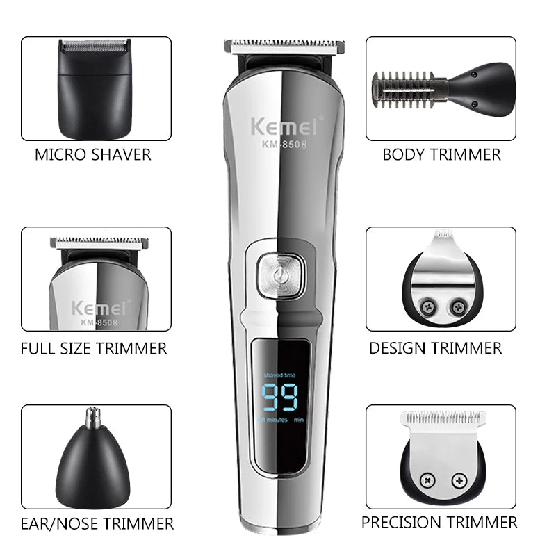 Bathroom  Kemei Professional Multifunction Beard Hair Trimmer Waterproof 6 In 1 Hair Clipper Electric Razor for Men Grooming  Kit KM-8508