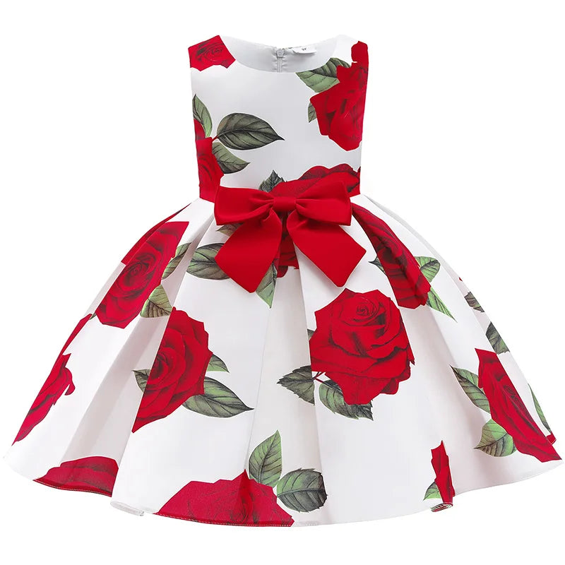 Girl clothing Summer Kids Flower Dresses for Girls Christmas Children Clothing Dress Princess Brithday Wedding Party Baby Girl Dress With Bow