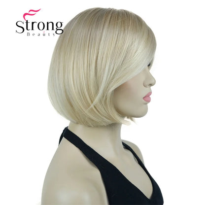 Crown & Glory Wigs Strong Beauty Women's Brown Short Straight Bob Wig with Side Bangs Synthetic Full Hair Wigs Heat Resistant