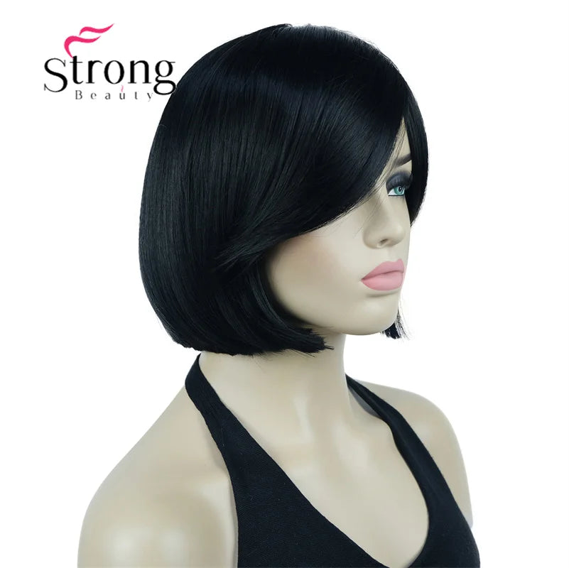 Crown & Glory Wigs Strong Beauty Women's Brown Short Straight Bob Wig with Side Bangs Synthetic Full Hair Wigs Heat Resistant