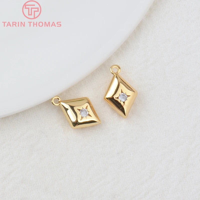 Jewellery   (203)4PCS 10x15MM 24K Gold Color Plated Brass with Zircon Star Charms Pendants High Quality Jewelry Findings Earrings Accessorie