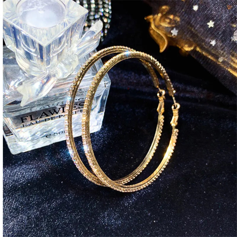 Jewellery   FYUAN Fashion 2cm 6cm 8cm 10cm Round Crystal Hoop Earrings for Women Geometric Rhinestone Earrings Statement Jewelry Gifts