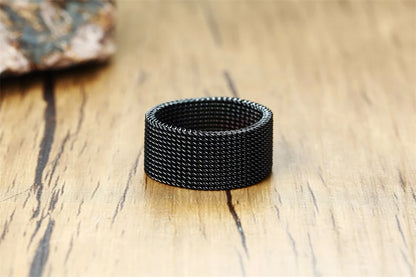 Jewellery  FLEXIBLE STEEL RING MESH FLAT CHAIN BAND RING FOR MEN WOMEN JEWELRY