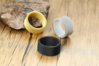 Jewellery  FLEXIBLE STEEL RING MESH FLAT CHAIN BAND RING FOR MEN WOMEN JEWELRY