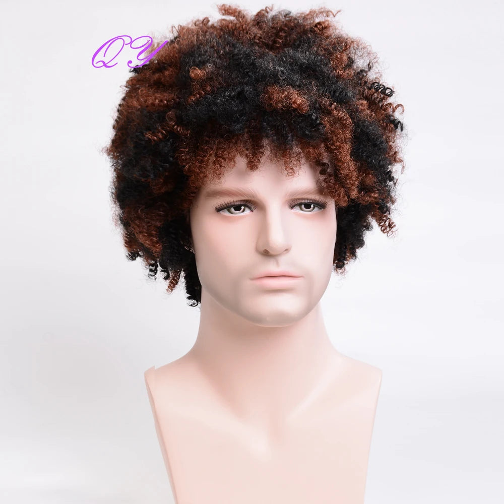 Crown & Glory Wigs Men's synthetic wig brown (# 4) short curly hair men's wig fashion style adjustable size breathable wig men's 2023