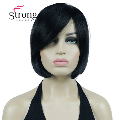 Crown & Glory Wigs Strong Beauty Women's Brown Short Straight Bob Wig with Side Bangs Synthetic Full Hair Wigs Heat Resistant