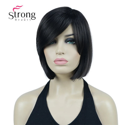 Crown & Glory Wigs Strong Beauty Women's Brown Short Straight Bob Wig with Side Bangs Synthetic Full Hair Wigs Heat Resistant