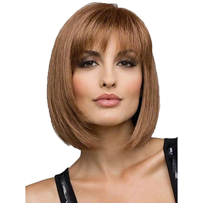 Crown & Glory Wigs HAIRJOY Women Synthetic  Wigs Short Straight Bob Hairstyle Blonde HighLights Hair Wig Heat Resistant Fiber