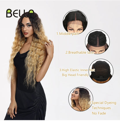 Crown & Glory Wigs  BELLA Lace Wigs Synthetic Deep Wave Curly Synthetic Lace Front Wig Blonde Wig Pink 30 Inch Hair Wigs For Black Women Cosplay