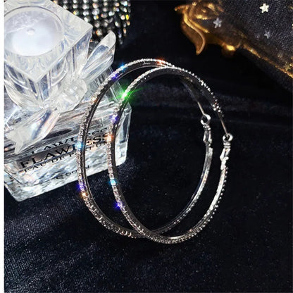 Jewellery   FYUAN Fashion 2cm 6cm 8cm 10cm Round Crystal Hoop Earrings for Women Geometric Rhinestone Earrings Statement Jewelry Gifts