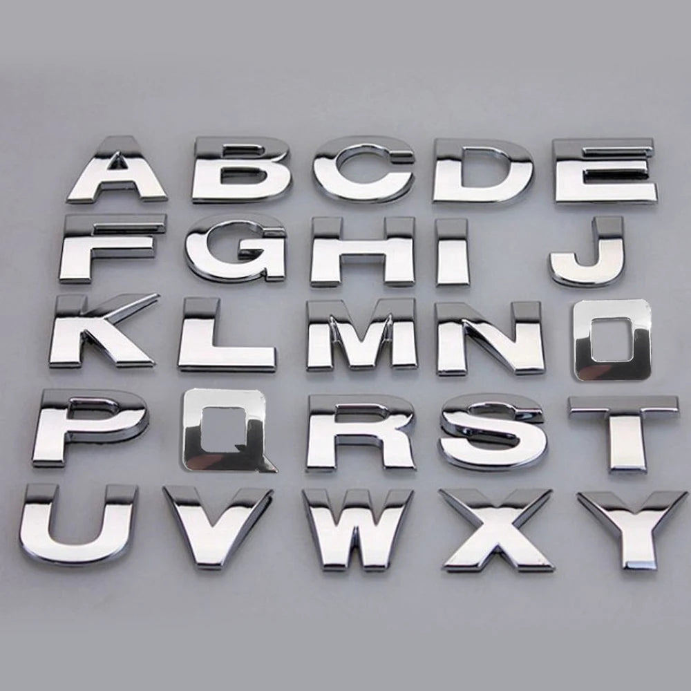 3D Silver Alloy Letter & Number Car Emblem Sticker – A–Z & 0–9/Car