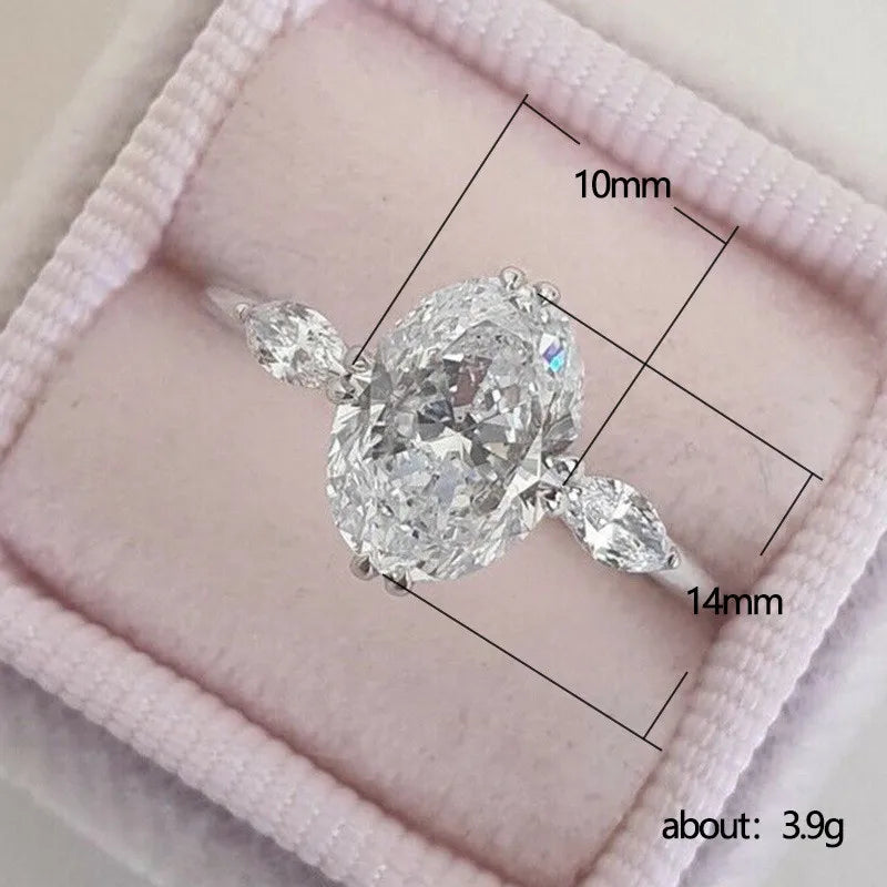 Jewellery  925 Sterling Silver Oval Cubic Zirconia Crystal Rings for Women Stylish Female Accessories Party Finger Ring Luxury Jewelry