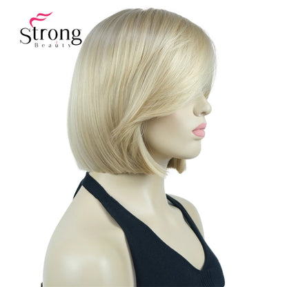 Crown & Glory Wigs Strong Beauty Women's Brown Short Straight Bob Wig with Side Bangs Synthetic Full Hair Wigs Heat Resistant