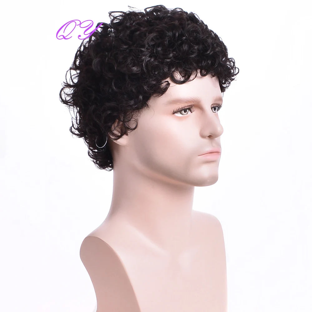 Crown & Glory Wigs Men's synthetic wig brown (# 4) short curly hair men's wig fashion style adjustable size breathable wig men's 2023