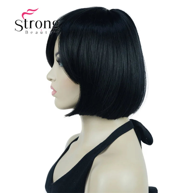 Crown & Glory Wigs Strong Beauty Women's Brown Short Straight Bob Wig with Side Bangs Synthetic Full Hair Wigs Heat Resistant