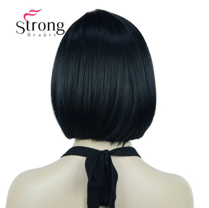 Crown & Glory Wigs Strong Beauty Women's Brown Short Straight Bob Wig with Side Bangs Synthetic Full Hair Wigs Heat Resistant