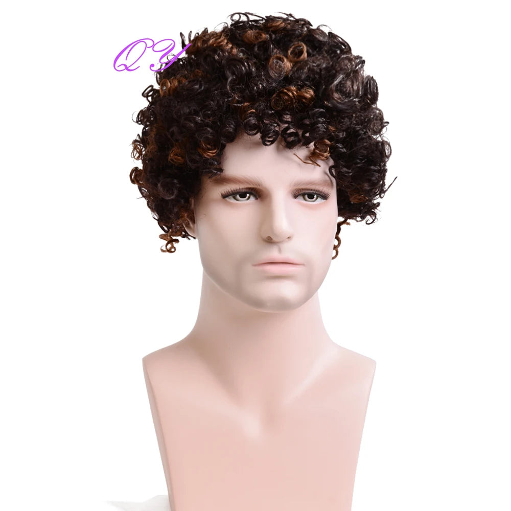 Crown & Glory Wigs Men's synthetic wig brown (# 4) short curly hair men's wig fashion style adjustable size breathable wig men's 2023