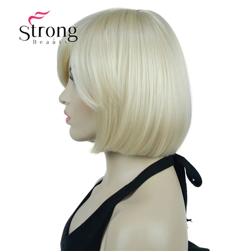 Crown & Glory Wigs Strong Beauty Women's Brown Short Straight Bob Wig with Side Bangs Synthetic Full Hair Wigs Heat Resistant