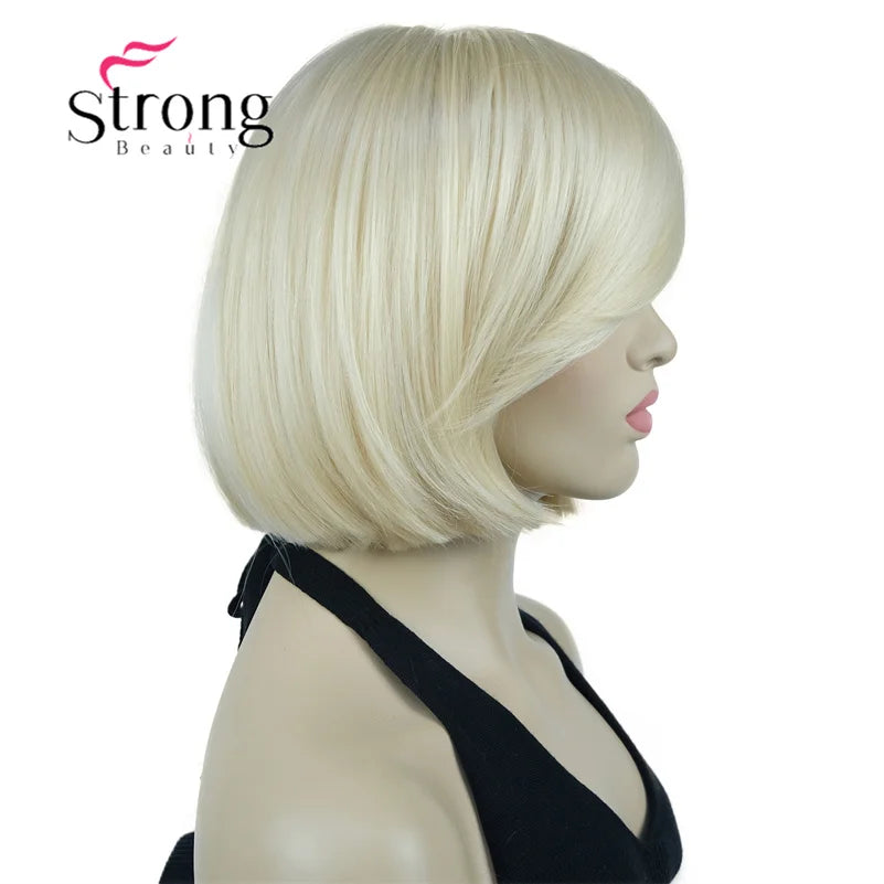 Crown & Glory Wigs Strong Beauty Women's Brown Short Straight Bob Wig with Side Bangs Synthetic Full Hair Wigs Heat Resistant