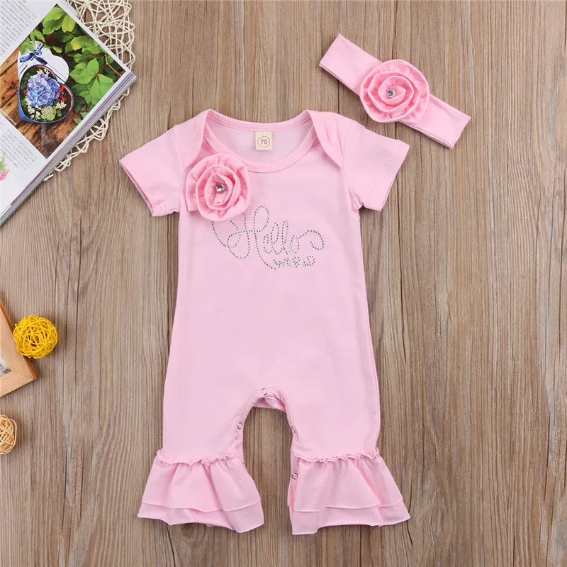 Girl clothing New New born Baby Flower Romper Girl Jumpsuit Headband Outfits Girls Clothes Set