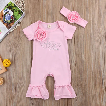 Girl clothing New New born Baby Flower Romper Girl Jumpsuit Headband Outfits Girls Clothes Set