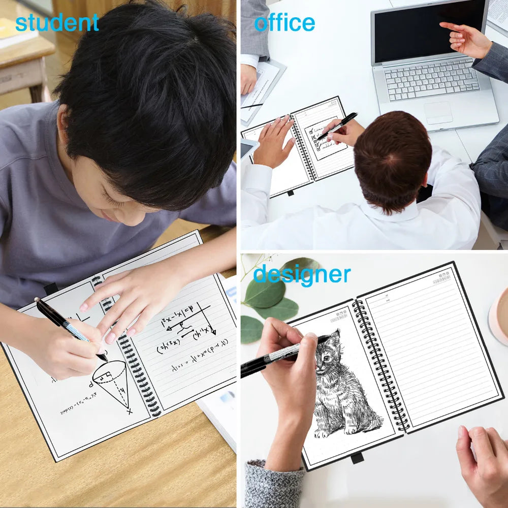 odds A6 Reusable Erasable Notebook black notebook Microwave Wave Cloud Erase Notepad Note Pad Lined With Pen save paper