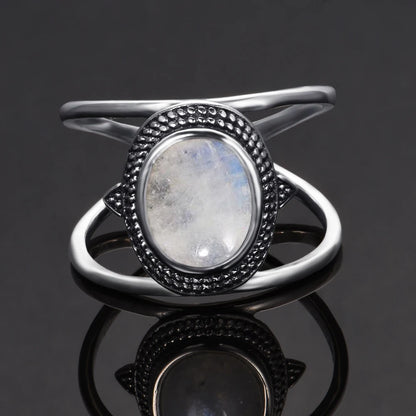 Jewellery  Luxury Natural Rainbow Moonstone Rings For Men Women Solid 925 Silver Gemstone Jewelry Size 6-10