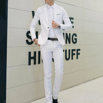 Men clothing   2Pcs Office Business Men Solid Colour Lapel Long Sleeve Slim Blazer Pants Suit