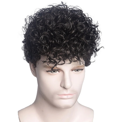 Crown & Glory Wigs Men's synthetic wig brown (# 4) short curly hair men's wig fashion style adjustable size breathable wig men's 2023