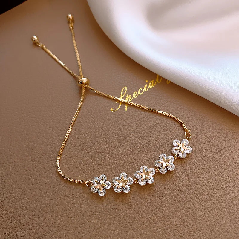 Jewellery   New Light Luxury Shine AAA Zircon Flower Bracelet for Women Girls Cute Romantic Crystal Bracelet Engagement Wedding Jewelry Gift