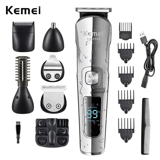 Bathroom  Kemei Professional Multifunction Beard Hair Trimmer Waterproof 6 In 1 Hair Clipper Electric Razor for Men Grooming  Kit KM-8508