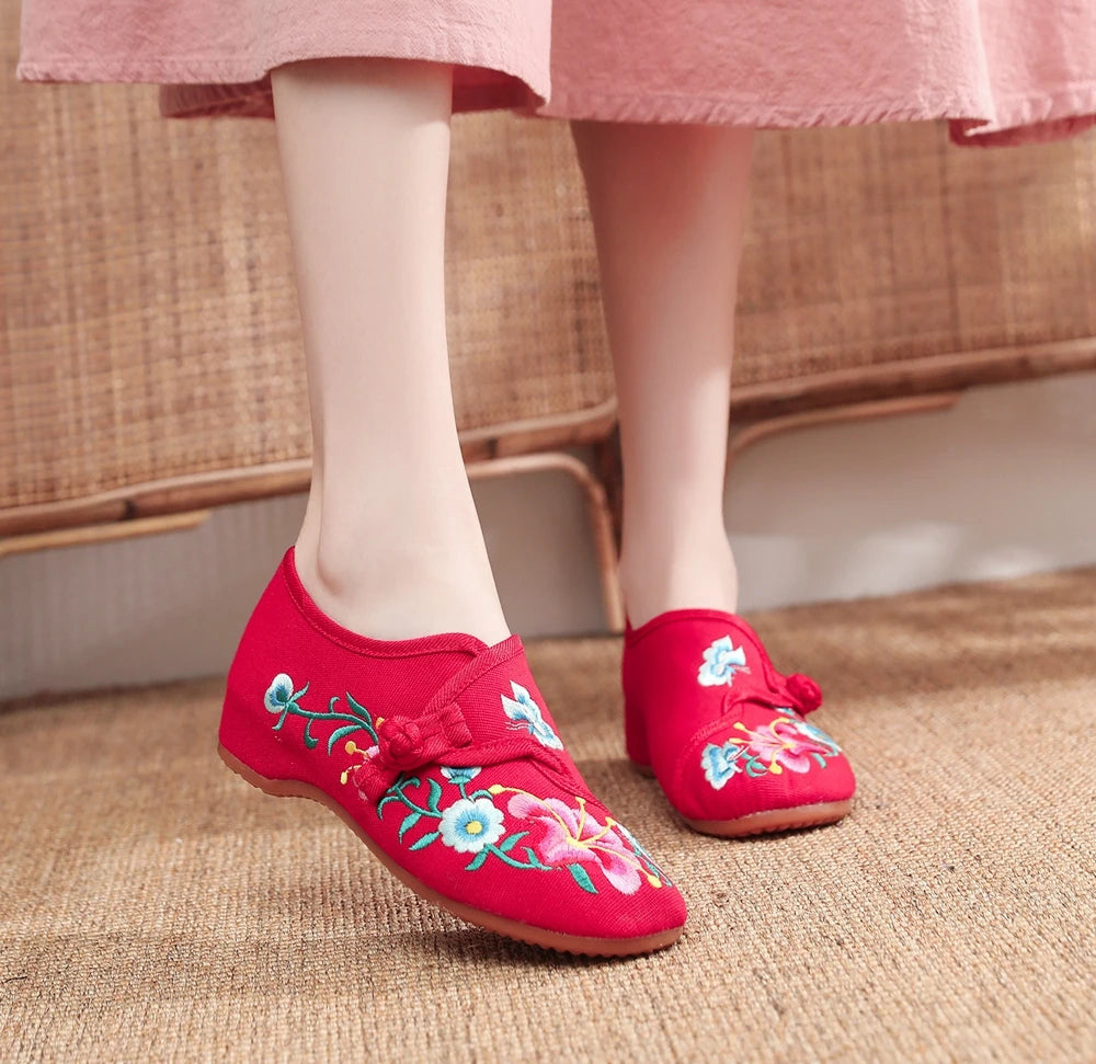 Woman shoes Veowalk Morning Glory Flower Embroidered Women's Canvas Ballet Flats Ladies Casual Comfort Denim Cotton Embroidery Shoes