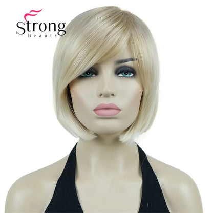 Crown & Glory Wigs Strong Beauty Women's Brown Short Straight Bob Wig with Side Bangs Synthetic Full Hair Wigs Heat Resistant