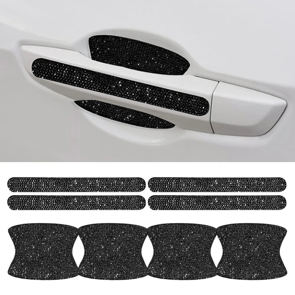 Car   8pcs Bling Car Door Bowl & Door Handle Protector Kit Shiny Rhinestones Scratch-Resistant Stickers Door Cup Handle Protective Film