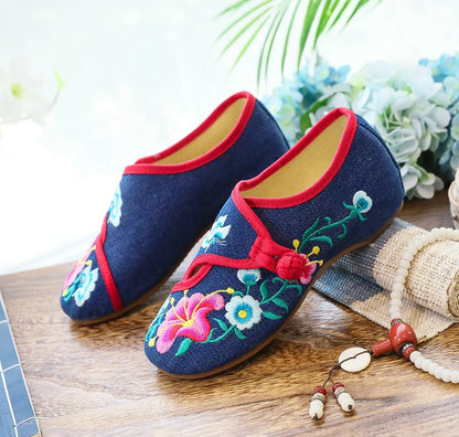 Woman shoes Veowalk Morning Glory Flower Embroidered Women's Canvas Ballet Flats Ladies Casual Comfort Denim Cotton Embroidery Shoes