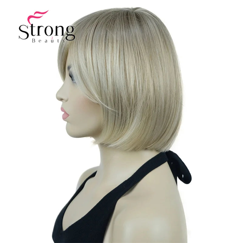 Crown & Glory Wigs Strong Beauty Women's Brown Short Straight Bob Wig with Side Bangs Synthetic Full Hair Wigs Heat Resistant