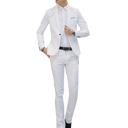 Men clothing   2Pcs Office Business Men Solid Colour Lapel Long Sleeve Slim Blazer Pants Suit