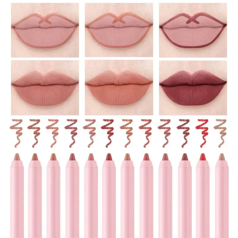 Makeup and face Lip Liner Pen Waterproof Matte 12 Color Outline Lip Shape Lip Plumper Lipstick Pencil Lasting Non-fading Velvet Lip-Liner Makeup