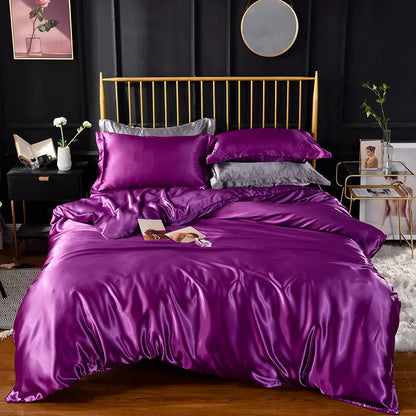 Bedroom  High End Home Emulation Silk Satin Bedding Set Luxury Single Double Duvet Cover Set High Quality King Queen Size Bedding Sets